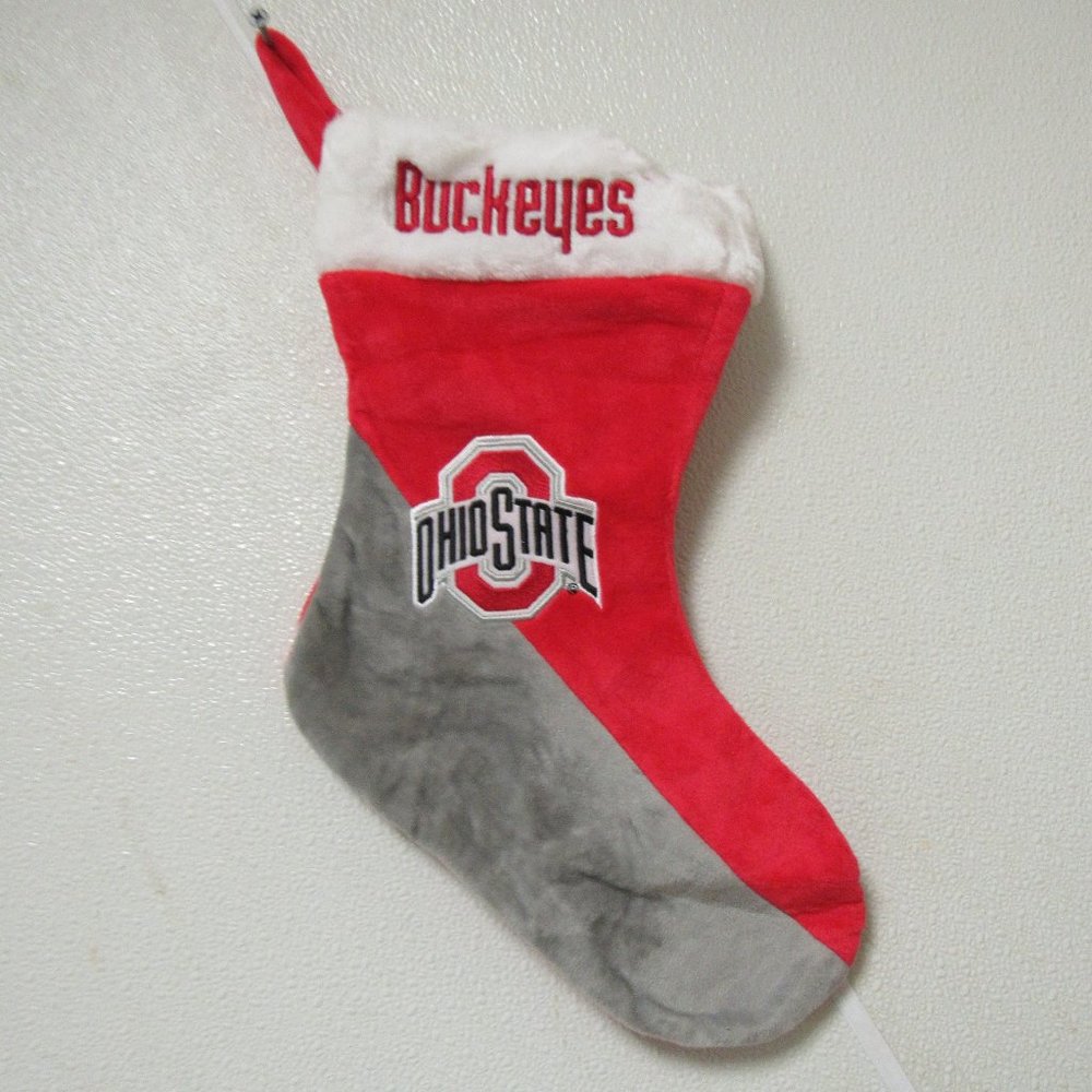 NCAA Ohio State Buckeyes Logo Embroidered 18" Gray/Red Basic Christmas Stocking